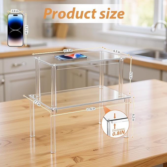 Acrylic Cabinet Organizer Shelf-2 Pack,Stackable Spice Rack Organizer for Cabinet,Clear Shelves for Kitchen Organizers and Storage