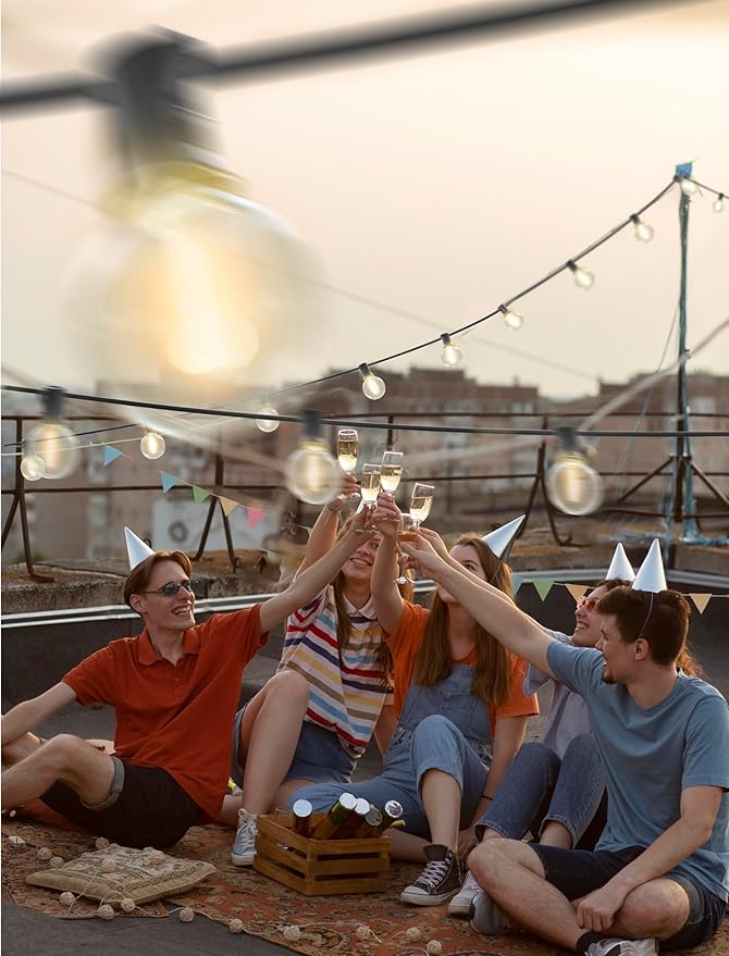 SUNSGNE 100Ft LED Outdoor String Lights - G40 Globe String Lights Waterproof Shatterproof with 52 Dimmable LED Bulbs for Room Party Bistro Pergola Tents, Black Wire