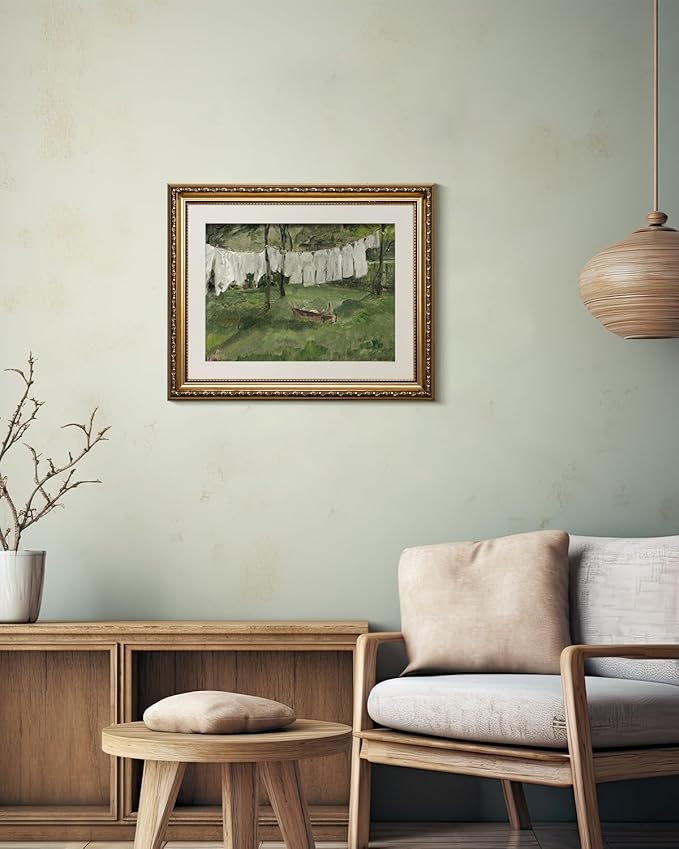 VIYYIEA Gold Framed Canvas Wall Art for Living Room,Vintage Laundry Room Art Print, Antique Oil Painting, Country Landscape Vintage Wall Art Canvas,For Living Room, Bedroom, Office,Gallery - 13x16in