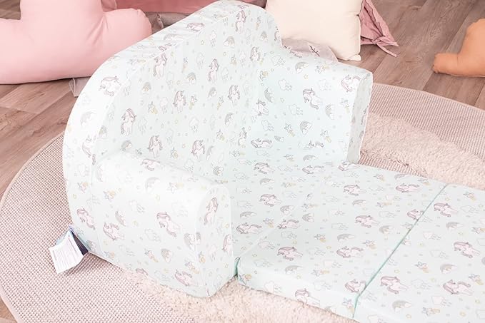 Delsit Kids Couch for Toddlers - 2 in 1 Convertible Foam Sofa to Lounger, Comfy Flip Out Lounge Chair for Children, Made in Europe