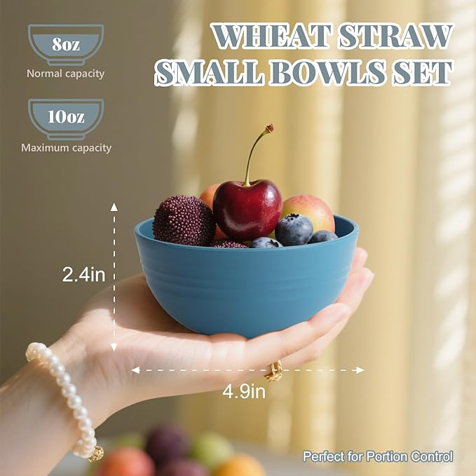 Homienly Wheat Straw Small Bowls, Unbreakable Dessert Bowls set of 8, 10 OZ Mini Bowl for Kitchen, Microwave and Dishwasher Safe Small Bowl for Snack, Ice Cream, Yogurt,Portion Control - Multi, Matte