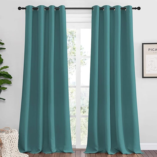 NICETOWN Sea Teal Blackout Curtains 120 inches Length for Living Room, 2 Panels, 55" Wide, Thermal Insulated Long Drapes for Large Window