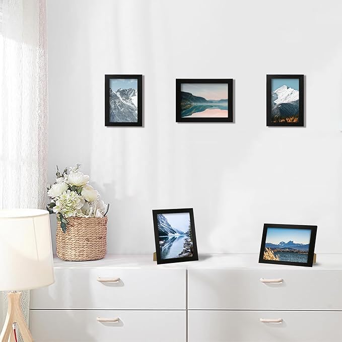 4x6 Picture Frame Set of 4, Black Frame with High Definition Glass, 4 x 6 Photo Frames for Tabletop Display and Wall Mounting