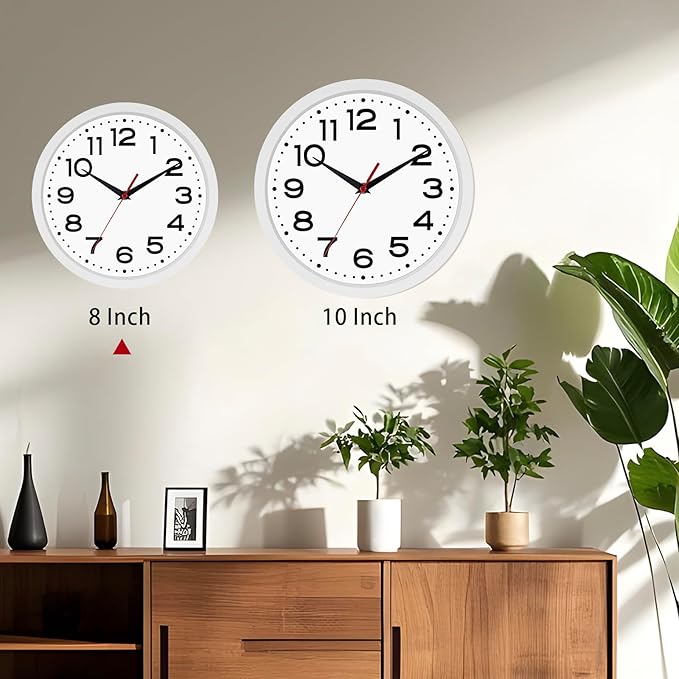 Wall Clock Silent Non-Ticking Modern Clock Battery Operated 8 Inch Small Classic Analog Decorative for Kitchen, Living Room, Office, Bedroom, Bathroom (White)