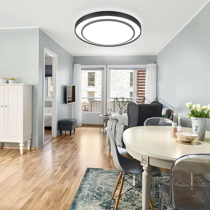 20" LED Flush Mount Ceiling Light Fixture 5CCT, Black Ceiling Light Round, Dimmable Light Fixture Flush Mount 36W, Modern Simple Close to Ceiling Light Fixtures for Kitchen, Bedroom