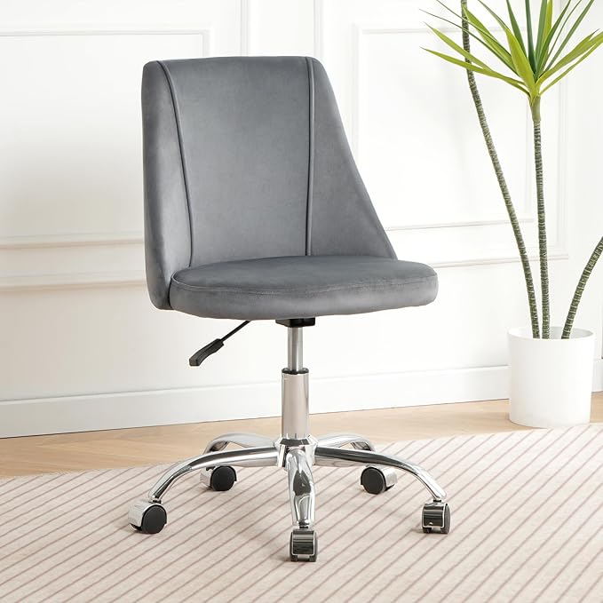 Furnimart 360° Swivel Rolling Desk Chair, Height Adjustable Vanity Chair with Silver Legs, Cute Task Chair with Wheels for Dorm Bedroom Studying Small Places (Velvet Gray)