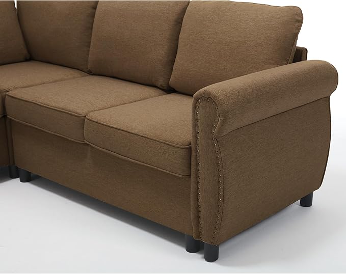 Ball & Cast 104" Sleeper Sofa Bed, L Shaped 6 Seater Sectional Sofa Couch with Pull Out Bed, 2 in 1 Pull Out Couch for Living Room, Office, Apartment,Brown