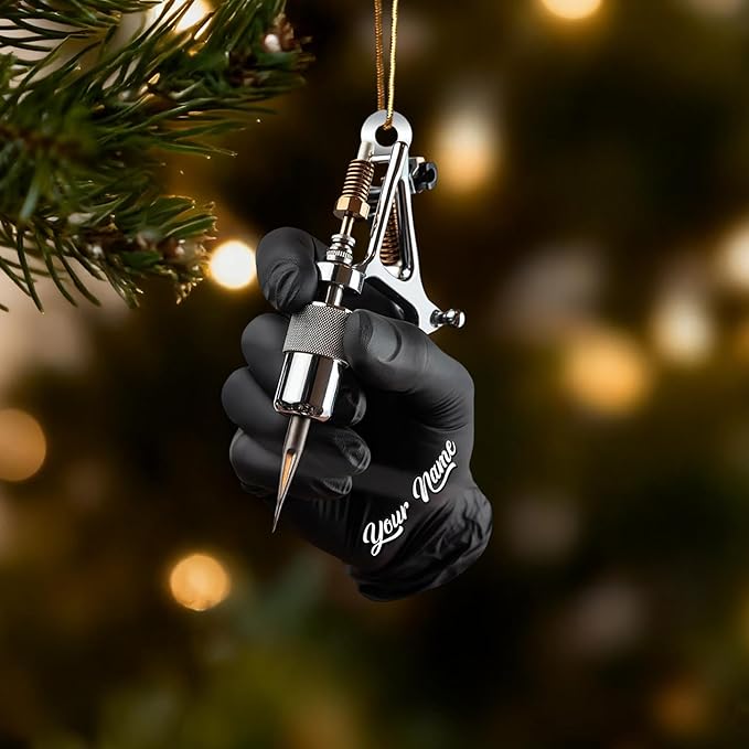 Custom Tattoo Ornament 2025 – Personalized Acrylic 2D Flat Tattoo Machine Ornament, Custom Ink Artist Gift, Tattoo Studio Christmas Tree Decoration, Holiday Keepsake for Tattooes Enthusiasts
