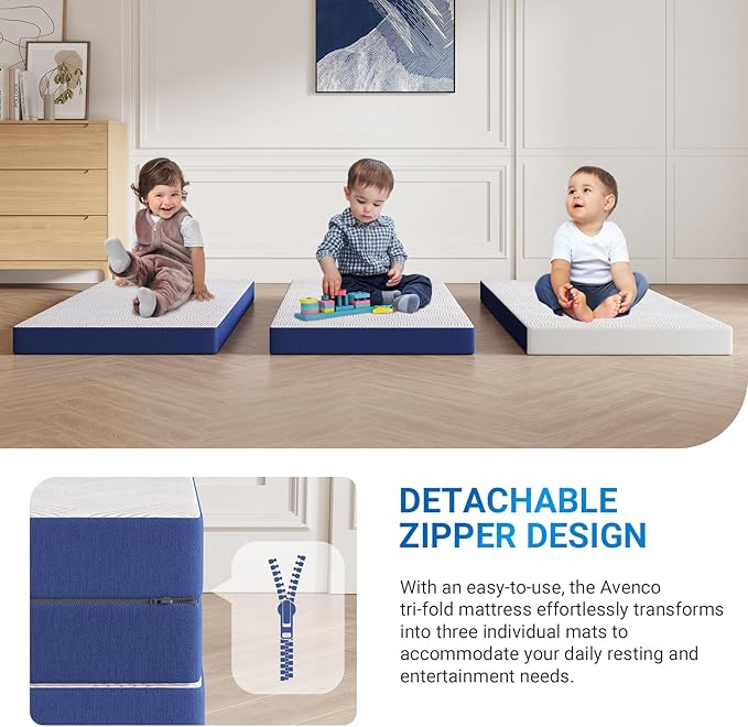 Avenco Folding Mattress Single, Trifold Mattress 4 Inch Memory Foam for Guest Room/Caravan/Camping/Travel, Portable with Removable Cover & Non-Slip Bottom