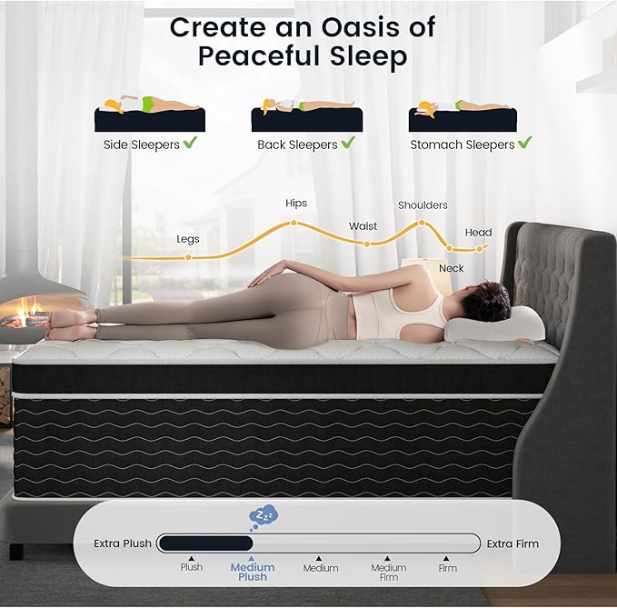 Medium Plush Feel Full Size Mattress 12 Inch, Hybrid Mattress Full Size Bed in a Box, Individual Pocket Springs with Memory Foam, Premier Comfort Sleep, Motion Isolation, CertiPUR-US Certified