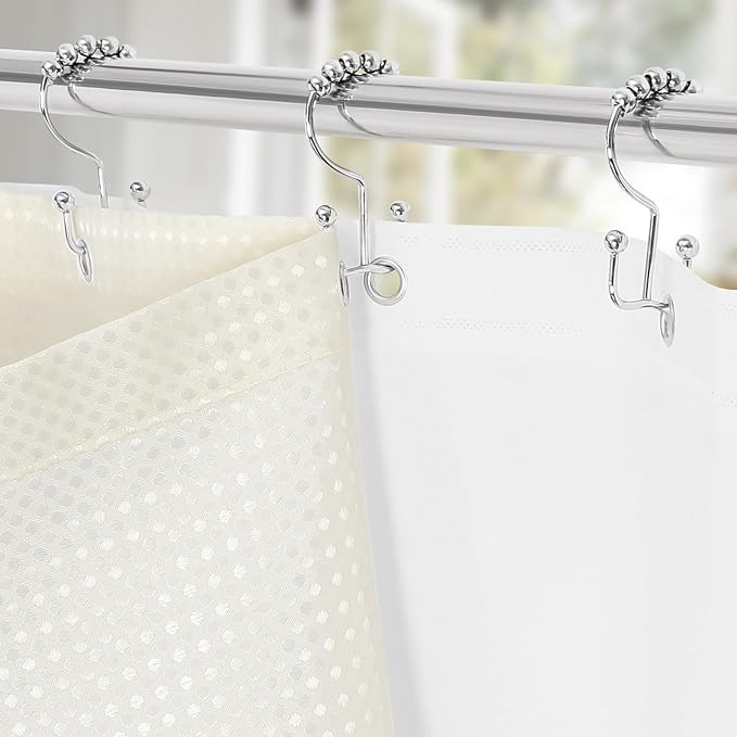3 in 1 Long Cream Shower Curtain Set-72 W x 78 H, Ivory Waffle and PEVA Liner Set with 12 Stainless Steel Hooks, Waterproof Fabric for Bathroom