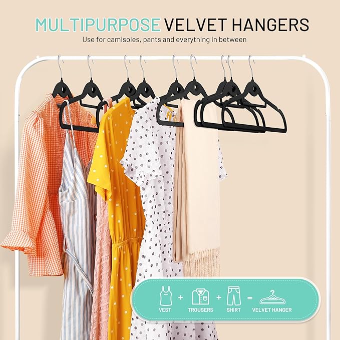 Velvet Hangers 30 Pack, STOPKLAS Black Clothes Hanger Non Slip Felt Hangers with 360° Swivel Hook, Thin Hanger Space Saving, Heavy Duty Closet Hanger for Clothes, Coats, Suits, Dress, Pants