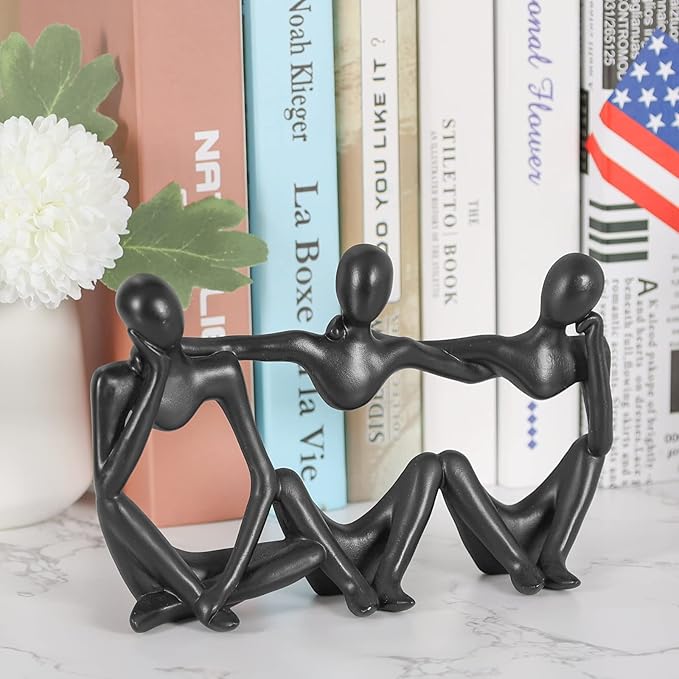 Thinker Statue Gold Decor Abstract Art Sculpture, Golden Resin Collectible Figurines for Home Living Room Office Shelf Decoration,Great Gifts Ideas (Conjoined Body-Black)