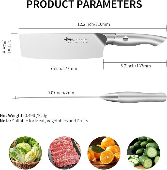 MAD SHARK 7 Inch Nakiri Knife, Ultra Sharp German Stainless Steel Vegetable Knife, Ergonomic Handle, Multipurpose Kitchen Knife for Chopping, Slicing, and Dicing