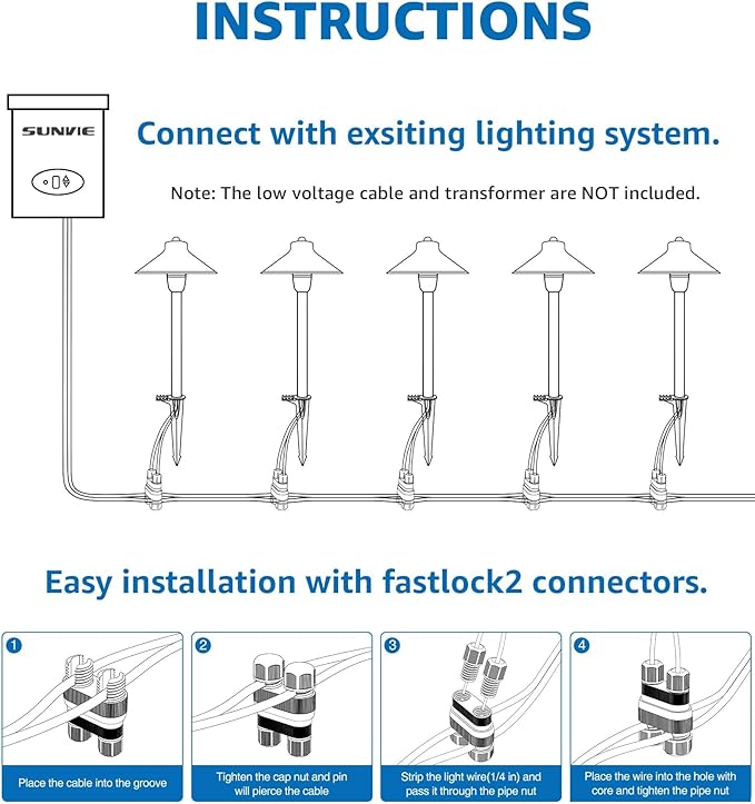 SUNVIE Low Voltage Pathway Lights LED Landscape Lighting 3000K Waterproof Landscape Path Lights 3W Low Voltage Landscape Lighting for Walkway Yard ETL Listed Cord, 12 Pack