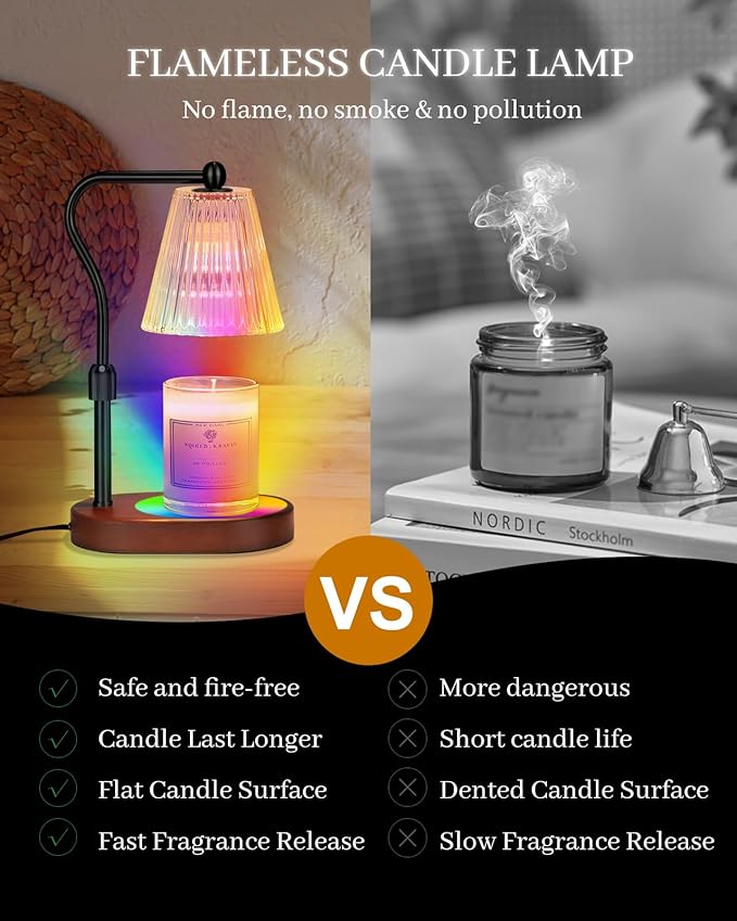 Candle Warmer Lamp with 7 LED Colors Lamp,Candle Warmer with Timer Dimmer Adjustable Height,Christmas Gift for Women Mom,Birthday Gifts for Women Mom