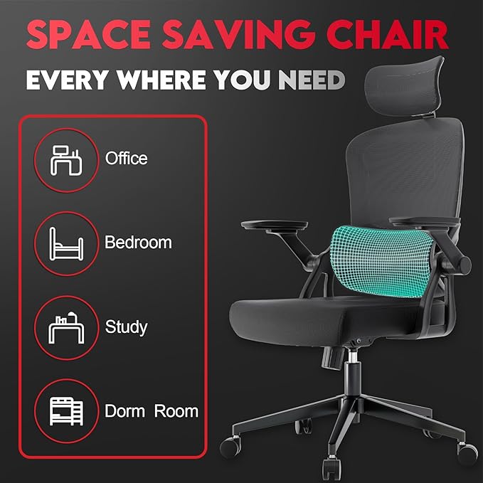 Big and Tall Ergonomic Office Chair - 400LB Comfy Desk Chairs with Headrest and Lumbar Back Support, Heavy Duty Mesh Computer Chair with Wheels and Arms for Home Office, Bedroom, Study Room