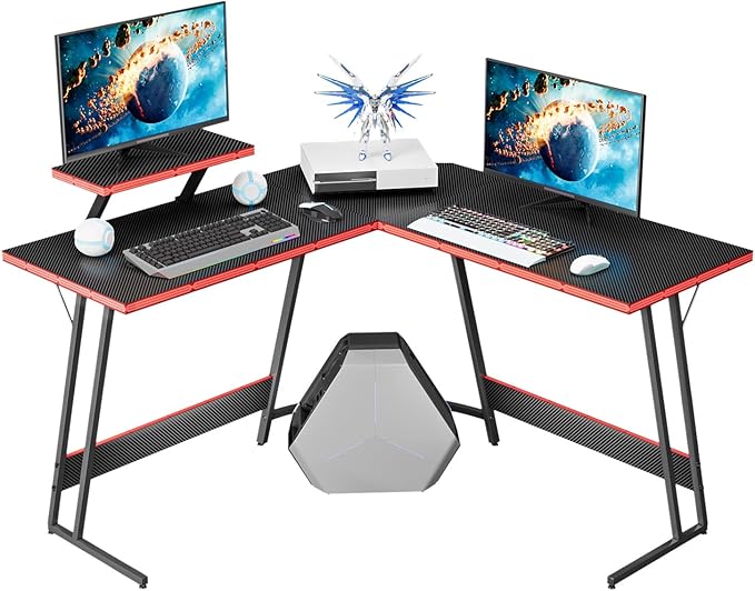 Homall L Shaped Gaming Desk Computer Corner PC Desk Table with Large Monitor Riser Stand for Home Office Sturdy Writing Workstation (Black, 47 Inch)