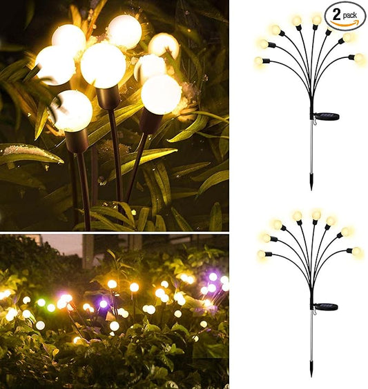 Solar Firefly Lights 2 Pack 16 LED Lights 2 Lighting Modes for Garden, Patio and Yard Solar-Powered LED Lights (Warm White)