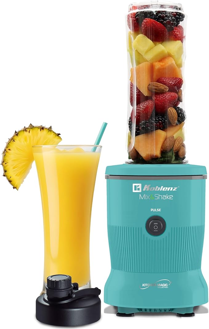 Koblenz Mix&Shake Blender, 20 oz Portable Blender, 600W Motor, Pulse, ON/OFF Functions, Stainless Steel Blades, Shakes, Sauces, Smoothie Maker, (1) 20 oz To-Go Bottle, Green, MSKM-600 V