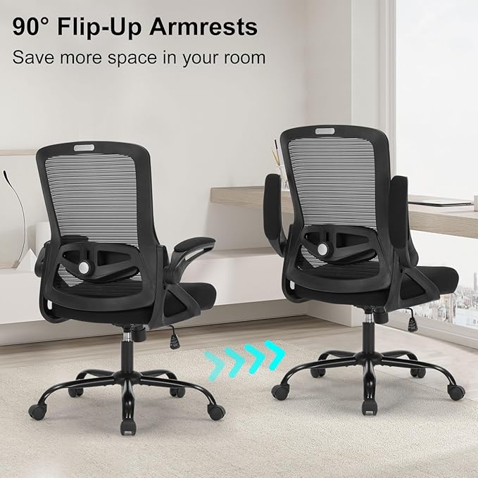Office Chair, Ergonomic Desk Chair with Adjustable Height, Lumbar Support, High Back Mesh Support with Flip up Armrests, Task Chairs for Home Office Computer (Black-23-1)