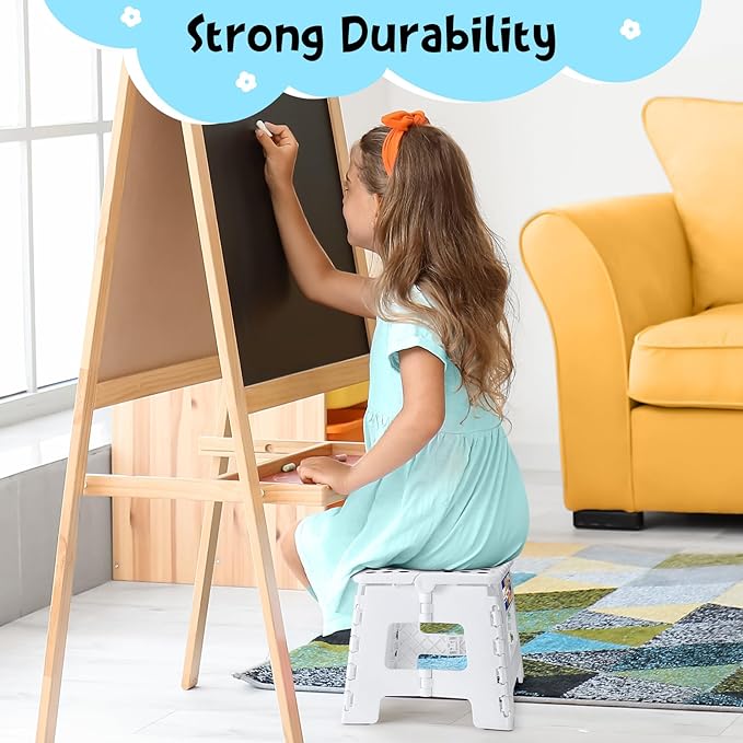 ACKO Folding Step Stool 9 Inch 300 lb Capacity, Plastic Foldable Step Stools for Kids and Adults, Folding Stools Suitable for Kitchen, Stepping Stool with Handle White 1PC