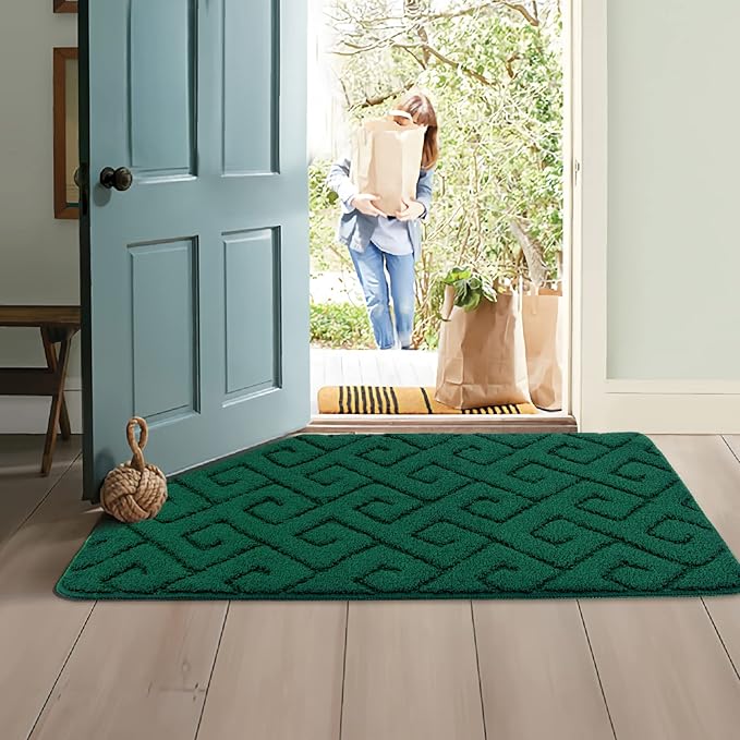 Walensee Indoor Doormat, Front Door Mat for Entrance (36"x59" Green) Machine Washable Entryway Rug, Non Slip Trapper Door Rugs Absorbent Dirt Low Profile Shoes Scraper Inside Floor Mats