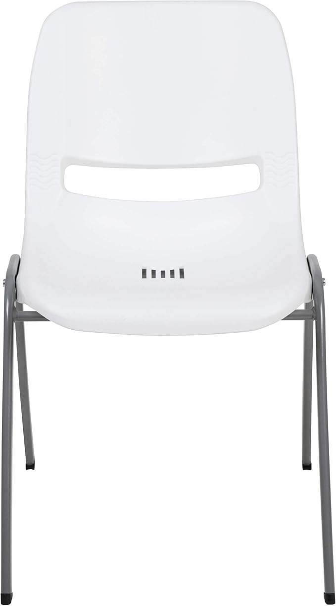 EMMA + OLIVER White Ergonomic Shell Student Stack Chair - Classroom Chair / Office Guest Chair