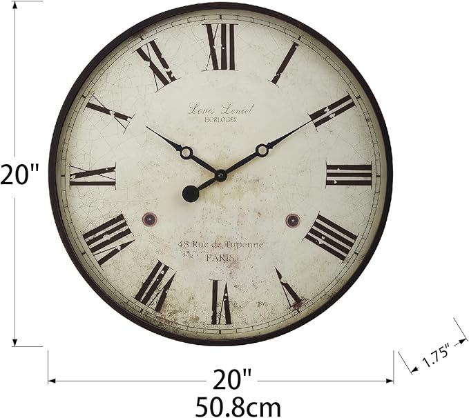 Large Farmhouse Wall Clock,20 inch Rustic Roman Numeral Big Wall Clock for Living Room, Kitchen, Living Room, Bedroom,Battery Operated, Dark White