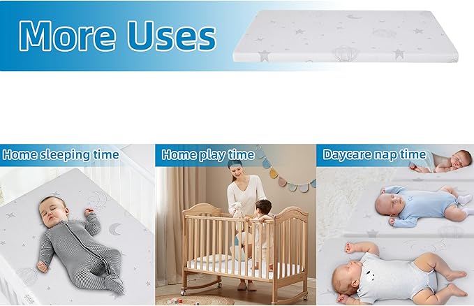 Pack and Play Mattress Pad, Dual-Sided Breathable Hypoallergenic, Premium Memory Foam & High Density Foam, Portable Pack n Play Mattress