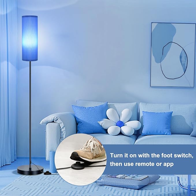 FRIDEKO HOME Floor Lamps for Living Room Bedroom, Dimmable 3 Colors Temperature & Brightness, Tall Standing Lamps, Corner Lamp with Multicolor, 800LM, 9W RGB LED Bulb, Navy Blue Shade