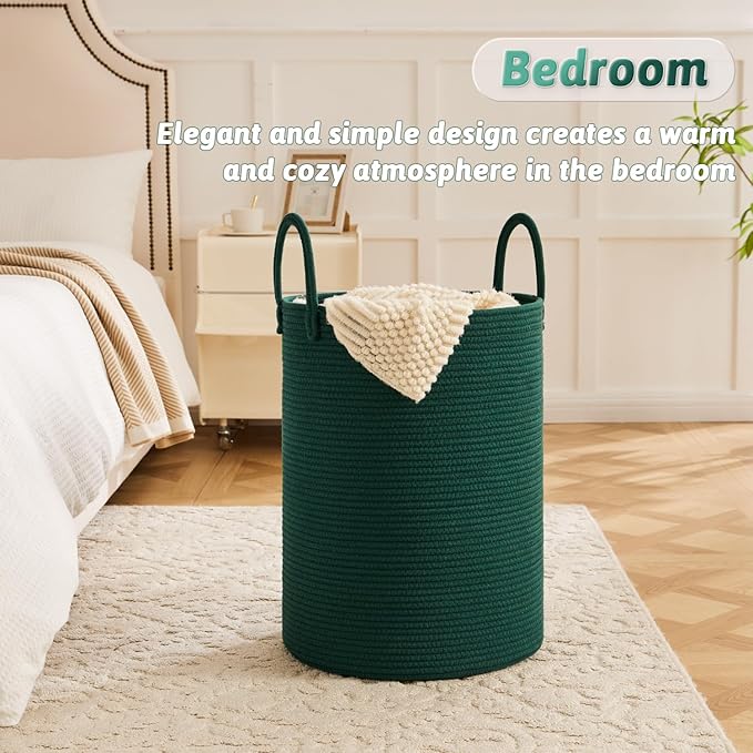 Laundry Basket,Woven Cotton Rope Laundry Hamper,40L for Decorative Storage of Dirty Clothes,Toys and Blankets in Bathroom,Baby Room and Living Room