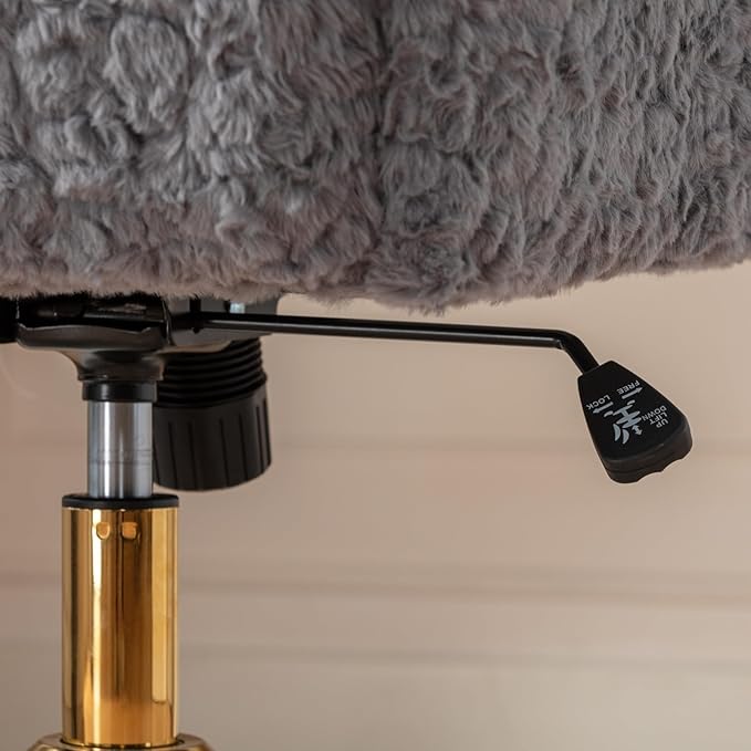 Goujxcy Faux Fur Home Office Chair, Upholstered Elegant Makeup Vanity Chair for Teen Girls Teddy Fabric Swivel Desk Chair, Height Adjustable Leisure Elegant Chair for Home Office (Gray)