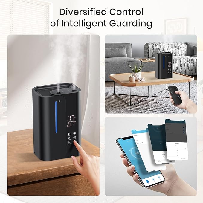 5L Cool Mist Humidifiers for Bedroom Large Room, Top Fill Ultrasonic Smart Air Humidifier for Baby & Plants with Essential Oil Diffuser, 50H Runtime 28 dB Quiet Baby Humidifier