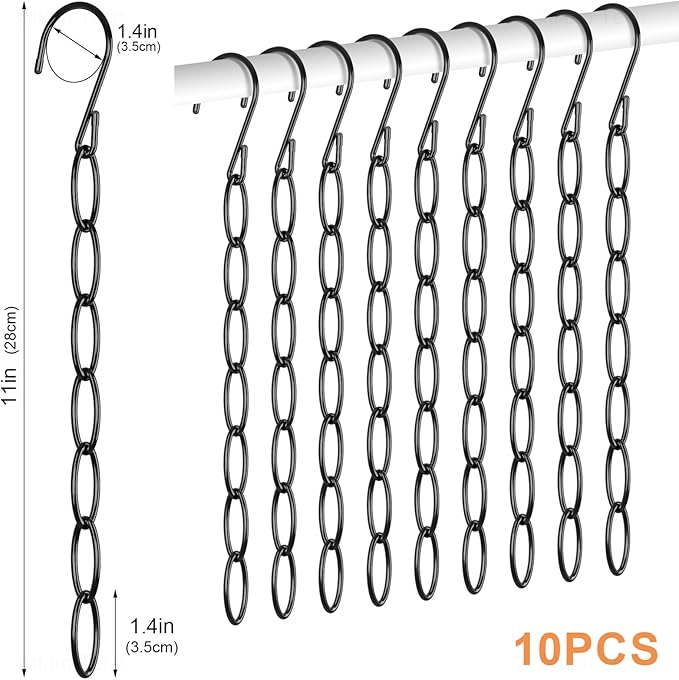 NiHome Clothing Chain Hangers 10-Pack for Home, Office & Travel, Metal Closet Organizer Space Saving Hangers with Safety Cap for All Garment Types, Wrinkle-Reducing 7-Loop Retractable Design (Black)