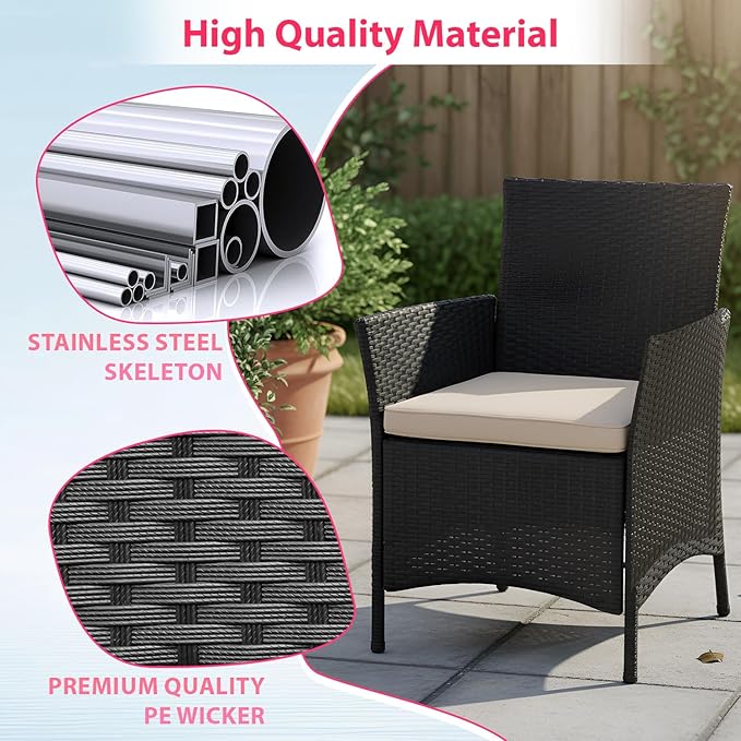 FDW Rattan Furniture Wicker Chair Patio Bristo Set for Outdoor Indoor Use with Loveseats Coffee Table,Khaki Cushion, 4-Pieces