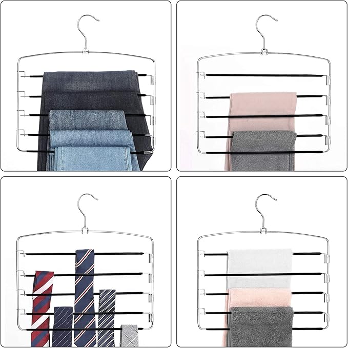 devesanter Pants Hangers Space Save Non-Slip Trousers Hangers Stainless Steel Clothes Hangers Closet Space Saving for Pants Jeans Scarf Hanging Black (3 Pack)