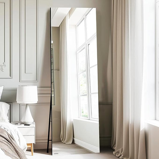 68x20 Frameless Full Length Silver Coating Mirror w/Distortion Free, HD Reflection &Anti Desilvering, Tempered Glass & Shatter Proof Film Doubling Safety, Easy Setup w/Stand, Wall/Standing