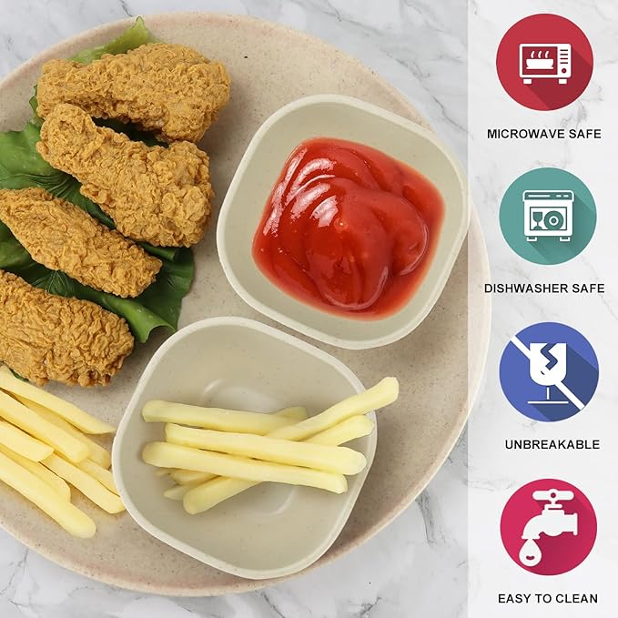 6-Pack Wheat Straw Dipping Bowls, 5oz - Unbreakable, Microwave & Dishwasher Safe for Ketchup, Sushi, Condiments - Beige Series