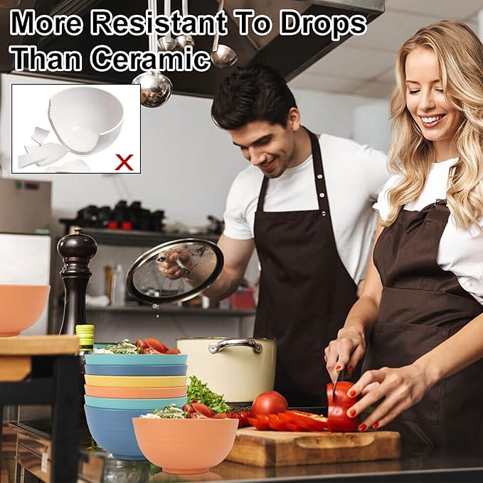 Homienly Wheat Starw Cereal Bowls, Unbreakable Bowl Set 6 PCS, Microwave and Dishwasher Safe Bowls, Alternative to Plastic Bowl Reusable, Bowl Set for Kitchen, Picnic, Camping, Party (26 OZ, Colorful)