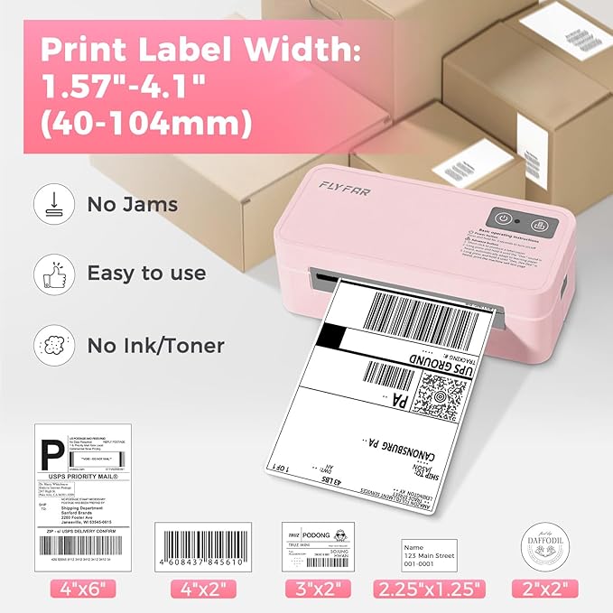 Bluetooth Thermal Label Printer, 4x6 Shipping Label Printer for Small Business, Compatible with Android, Windows, iPhone, Mac, Widely Used for Amazon, Shopify, Ebay, USPS, Etsy,FedEx (Pink)