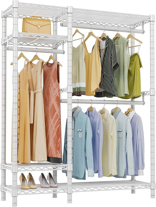 VIPEK V2S Heavy Duty Clothes Rack 4 Tiers Wire Shelving Garment Racks with 3 Hanging Rods Compact Freestanding Closet Metal Closet Rack, Max Load 700LBS, White