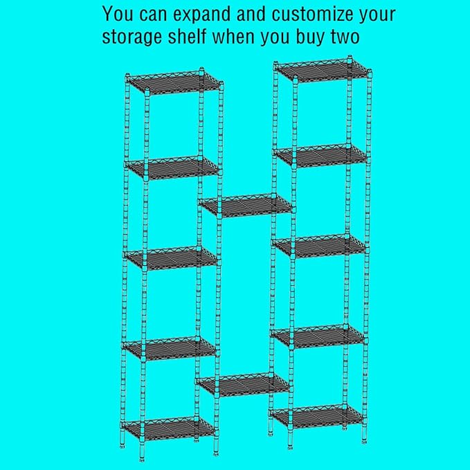 REGILLER 6 Wire Shelving Steel Storage Rack Adjustable Unit Shelves for Laundry Bathroom Kitchen Pantry Closet(Black,11.7" D x 21.4" W x 63" H)