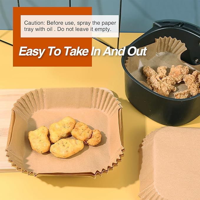 Parchment Paper, OOTDAY 100Pcs Square Air Fryer Liners Disposable, Cooking Non-Stick air fryer accessories, Frying Pan, Oil-proof Air Fryers for 2-4 QT Air Fryer Baking Roasting Microwave(6.5")