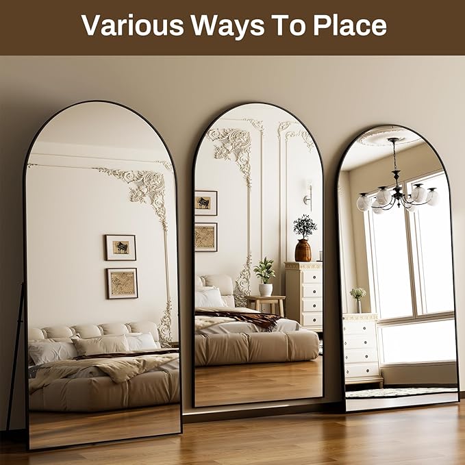 HARRITPURE 71"x30" Arched Full Length Mirror Free Standing Leaning Hanging Mounted Mirrors Aluminum Frame Modern Simple Home Decor for Living Room Bedroom Cloakroom, Black