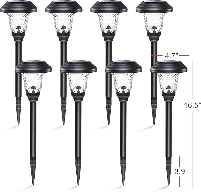 GIGALUMI 8 Pack Solar Pathway Lights, Solar Garden Lights Outdoor Warm White, Waterproof Led Path Lights for Yard, Patio, Landscape, Walkway (Black)