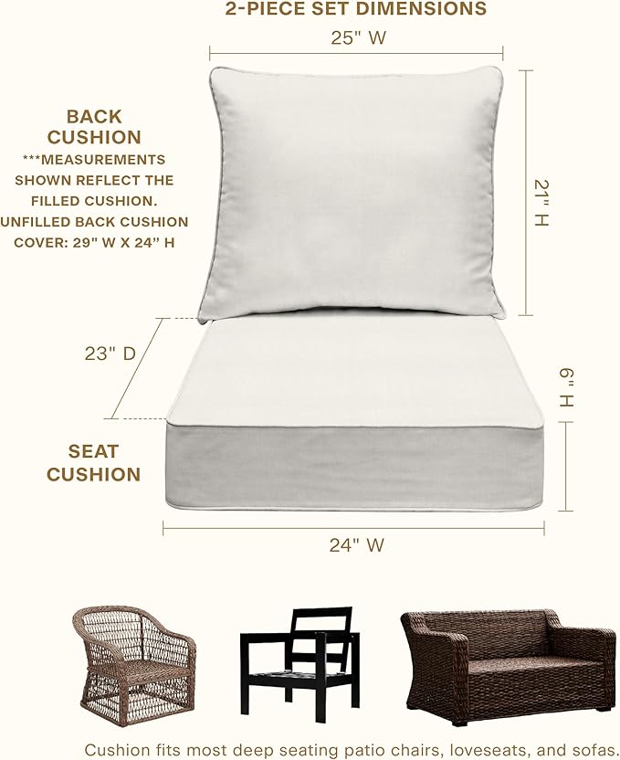 Honeycomb Outdoor Deep Seat, 24 x 23, Textured Solid Bone Chair Cushion for Patio Furniture