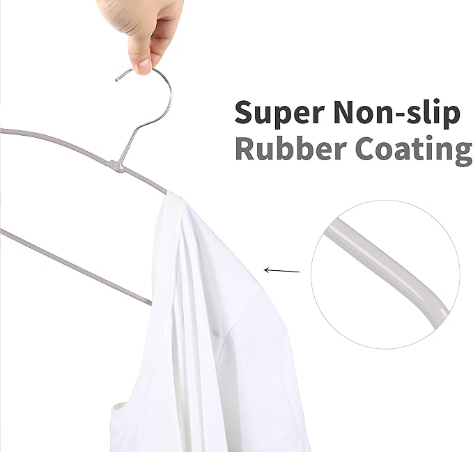 TOPIA HANGER Metal Hangers 20 Pack, Non Slip Clothes Hangers Space Saving, Heavy Duty Rubber Coated Wire Hanger for Coat, Shirt, Dress, Pants-Grey, CT12G