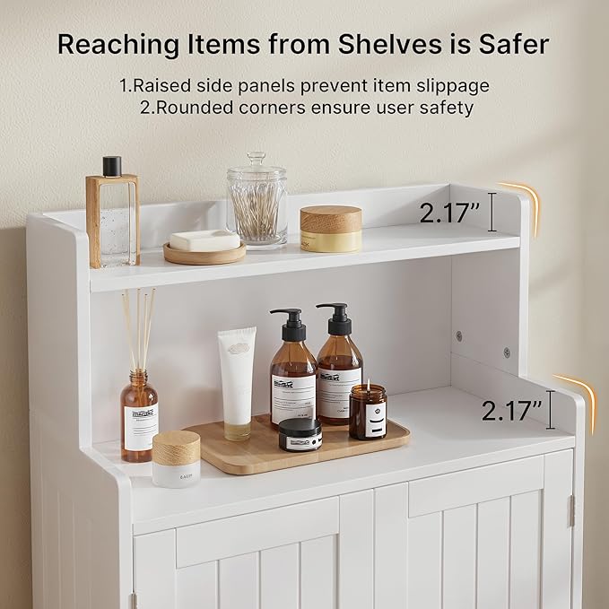 Gizoon 40" H Bathroom Storage Cabinet, Freestanding Organizer with 2 Doors, 2 Adjustable Shelves, Floor Pantry Cabinet for Dining Room, Kitchen, Living Room, Hallway, White