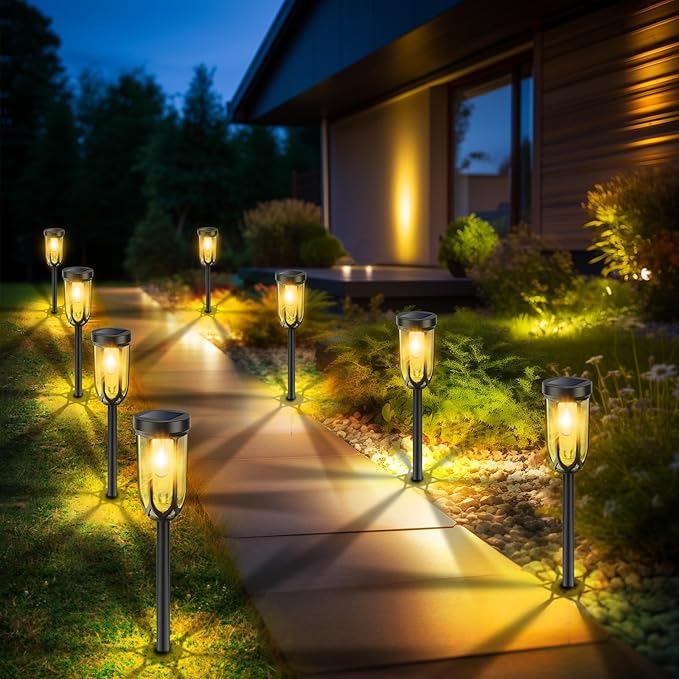 Solar Lights Outdoor 8 Pack, Solar Pathway Lights, Solar Lights Outdoor Waterproof IP65, Bright Auto On/Off Driveway Patio Light, Solar Garden Lights Landscape Lighting for Walkway Lawn Yard